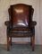 Hand Dyed Brown Leather Chesterfield Wingback Armchairs, Set of 2 3