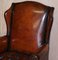 Hand Dyed Brown Leather Chesterfield Wingback Armchairs, Set of 2 4