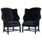 Set of Vintage Black Velvet Wingback Armchairs from George Hepplewhite 1