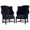 Vintage Black Velvet Wingback Armchairs from George Hepplewhite, Set of 2, Image 1