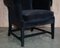 Set of Vintage Black Velvet Wingback Armchairs from George Hepplewhite 8