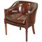 Club chair vintage in pelle marrone con borchie, Immagine 1