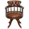 Antique Cigar Brown Leather Swivel Chair, 1860s, Image 1