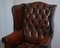 His & Hers Claw & Ball Wingback Chesterfield Armchairs in Brown Leather, Set of 2 4