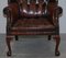 His & Hers Claw & Ball Wingback Chesterfield Armchairs in Brown Leather, Set of 2 9