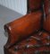 His & Hers Claw & Ball Wingback Chesterfield Armchairs in Brown Leather, Set of 2 6
