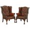 His & Hers Claw & Ball Wingback Chesterfield Armchairs in Brown Leather, Set of 2 1