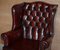 Claw & Ball Wingback Chesterfield Armchairs in Bordeaux Leather, Set of 2 15