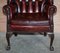 Claw & Ball Wingback Chesterfield Armchairs in Bordeaux Leather, Set of 2 8