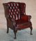 Claw & Ball Wingback Chesterfield Armchairs in Bordeaux Leather, Set of 2 2