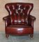 Antique Victorian Bordeaux Leather Chesterfield Armchair, 1860s 2