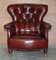 Antique Victorian Bordeaux Leather Chesterfield Armchair, 1860s, Image 2