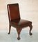 Brown Leather & Hardwood Claw & Ball Dining Chairs, Set of 6 2