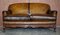 Victorian Walnut & Brown Leather Sofa with Claw & Ball Feet, 1880s 2