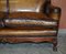 Victorian Walnut & Brown Leather Sofa with Claw & Ball Feet, 1880s 10