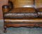 Victorian Walnut & Brown Leather Sofa with Claw & Ball Feet, 1880s 9