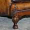 Victorian Walnut & Brown Leather Sofa with Claw & Ball Feet, 1880s 14