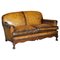 Victorian Walnut & Brown Leather Sofa with Claw & Ball Feet, 1880s 1