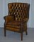 Vintage Chesterfield Porter's Wingback Armchair in Brown Leather, Image 3