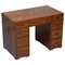 Vintage Distressed Burr Yew Wood Military Campaign Partner Desk, Image 1
