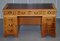 Vintage Burr Satinwood Kneehole Partner Desk with Oxblood Leather Top & Panelled Back, Image 2