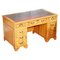 Vintage Burr Satinwood Kneehole Partner Desk with Oxblood Leather Top & Panelled Back 1