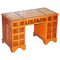 Partner-Schreibtisch aus Wurzel-Eiben-Holz mit Doppelsockel und geteilter Lederplatte 1