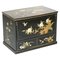 Chinesischer Vintage Chinoiserie TV-Medienständer in Schwarz Lackiert mit Vogel & Blumen 1