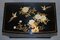 Mueble de TV chinoiserie vintage de pintura lacada en negro con pájaro y flores, Imagen 3
