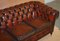 Vintage Oxblood Bordeaux Leather Chesterfield Club Sofa on Turned Legs 4