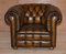 Art Deco Hand Dyed Brown Leather & Fully Buttoned Chesterfield Club Armchair 2