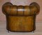 Art Deco Hand Dyed Brown Leather & Fully Buttoned Chesterfield Club Armchair, Image 14