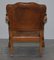 Edwardian Oak & Brown Leather Coat of Arms Armorial Crest Smart Club Armchairs, Set of 2 11