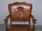 Edwardian Oak & Brown Leather Coat of Arms Armorial Crest Smart Club Armchairs, Set of 2 3