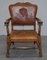 Edwardian Oak & Brown Leather Coat of Arms Armorial Crest Smart Club Armchairs, Set of 2 14