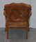 Edwardian Oak & Brown Leather Coat of Arms Armorial Crest Smart Club Armchairs, Set of 2 18