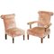 Victorian Boudoir Armchairs with Salmon Pink Velour Upholstery, Set of 2, Image 1