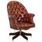 Hardwood & Brown Leather Chesterfield Captain's Directors Armchair, Image 1