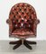 Hardwood & Brown Leather Chesterfield Captain's Directors Armchair, Image 2