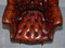 Hardwood & Brown Leather Chesterfield Captain's Directors Armchair, Image 4