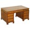 Burr Walnut & Brown Leather Cushion Drawer Partner Desk from Hamptons & Sons, Image 1