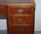 Antique Victorian Burr Walnut Twin Pedestal Partner Desk with Brown Leather Top, Image 13