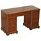 Antique Victorian Burr Walnut Twin Pedestal Partner Desk with Brown Leather Top, Image 1