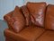 Small Aged Tan Brown Leather Sofa & Matching Armchair, Set of 2 4