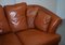 Small Aged Tan Brown Leather Sofa & Matching Armchair, Set of 2 5