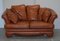 Small Aged Tan Brown Leather Sofa & Matching Armchair, Set of 2 3