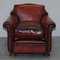 Art Deco Whisky Brown Leather Club Armchairs, Set of 2 3