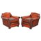 Art Deco Whisky Brown Leather Club Armchairs, Set of 2 1