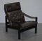 Poltrona Mid-Century in pelle marrone con poggiapiedi Chesterfield, Danimarca, set di 2, Immagine 2