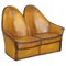Curved Back Brown Leather Sofa, Image 1